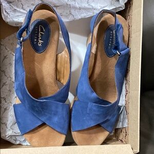 Clarks Blue Sandals with Cross-Strap Design